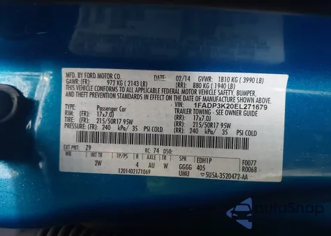 2014 Ford Focus Se z USA, uszkodzony, nr VIN 1FADP3K20EL271679